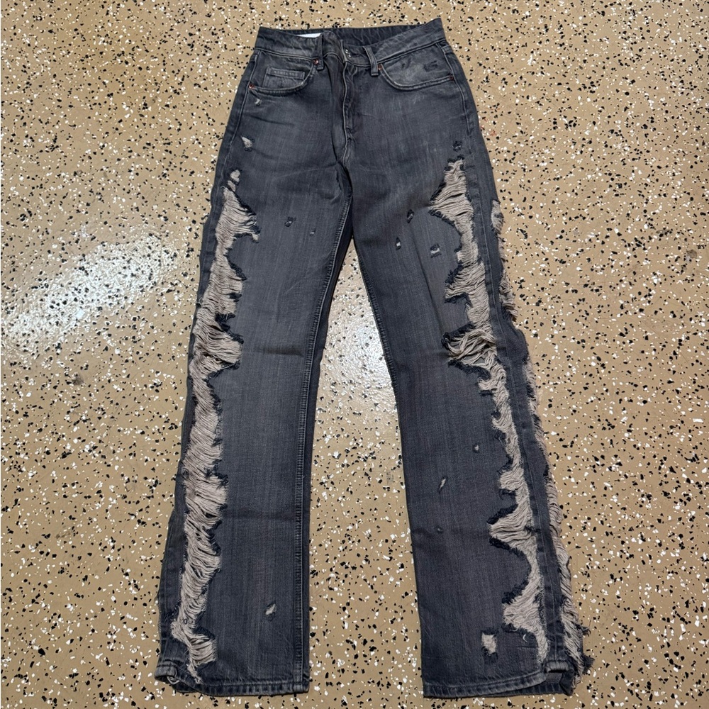 Zara Black Distressed Flare Jeans